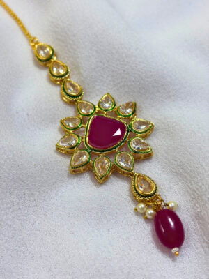 Rose Kundan Stone Traditional Maang Tikka