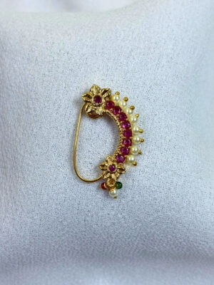 Swar Ruby Pearl Nose Ring | Nath
