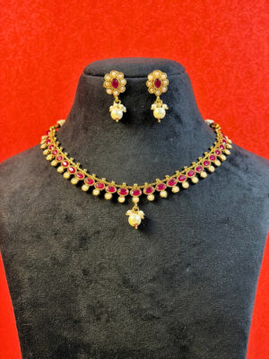 Samantha Ruby Pearl Choker Necklace Set
